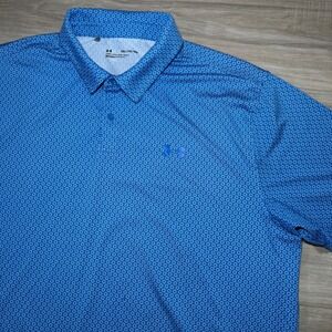 Under Armour Performance Polo Shirt Floral All Over Print Stretch‎ Blue Size 2XL